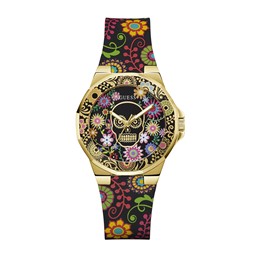 Show details for Guess Ladies Day of the Dead Black Gold Tone Analog Watch GW0754L1 Picture of Guess Ladies Day of the Dead Black Gold Tone Analog Watch GW0754L1