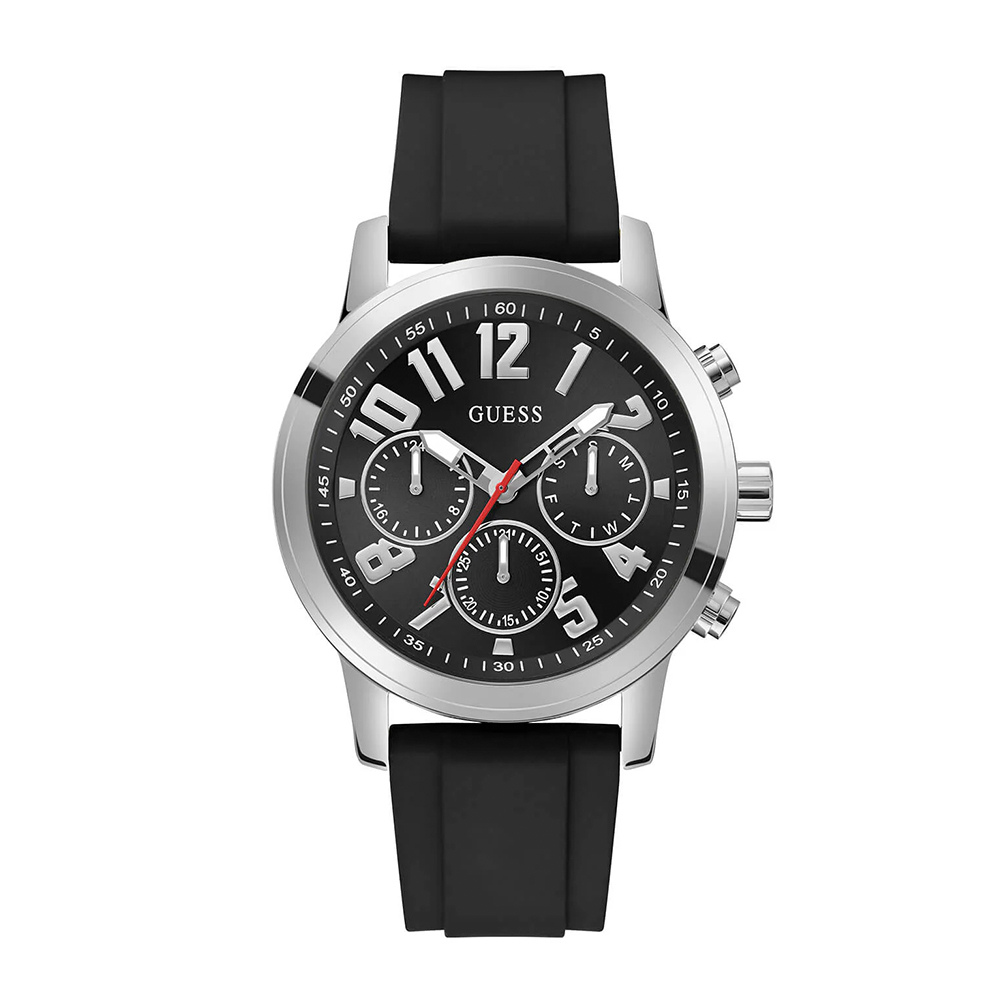 Picture of Guess Silver Parker Black Silicone Watch GW0708G1