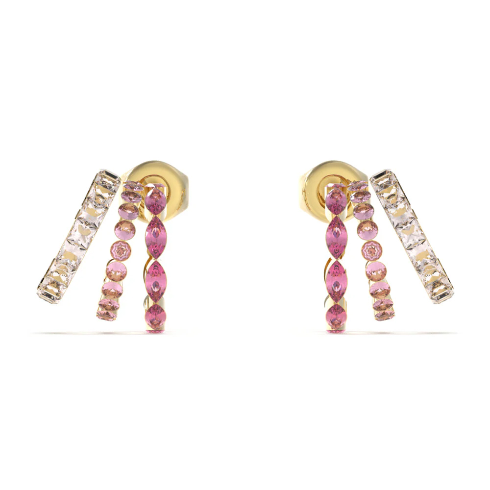 Picture of Guess Gold Triple Mini Hoop Pink Stud Earrings JUBE03307JWYGPKT/U
