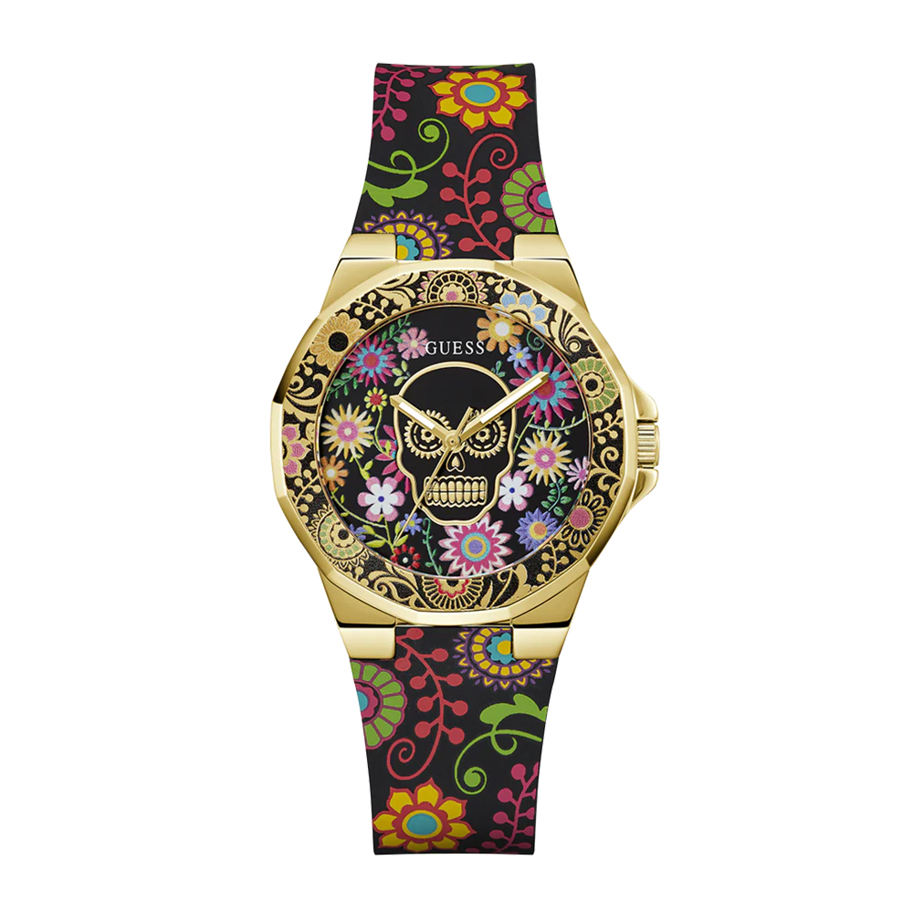 Picture of Guess Ladies Day of the Dead Black Gold Tone Analog Watch GW0754L1