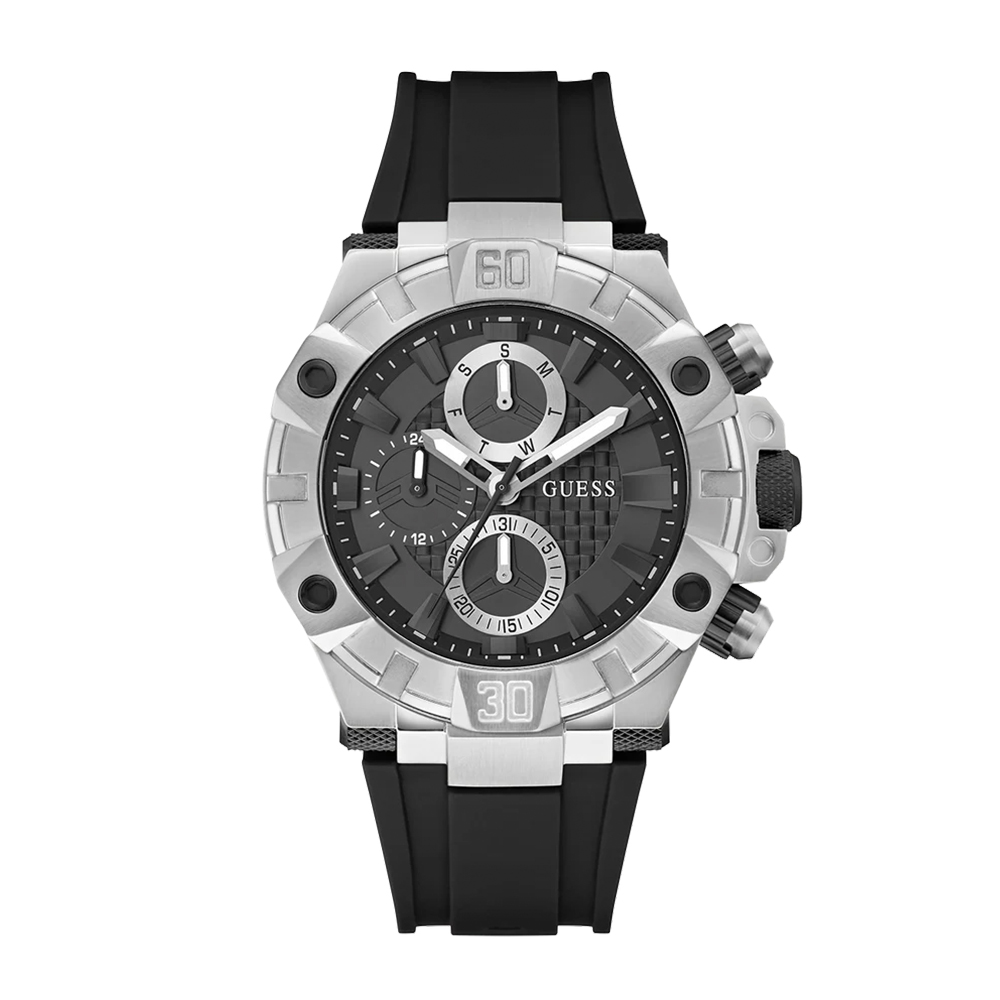 Picture of Guess Mens Black Silver Tone Multi-function Watch GW0802G1