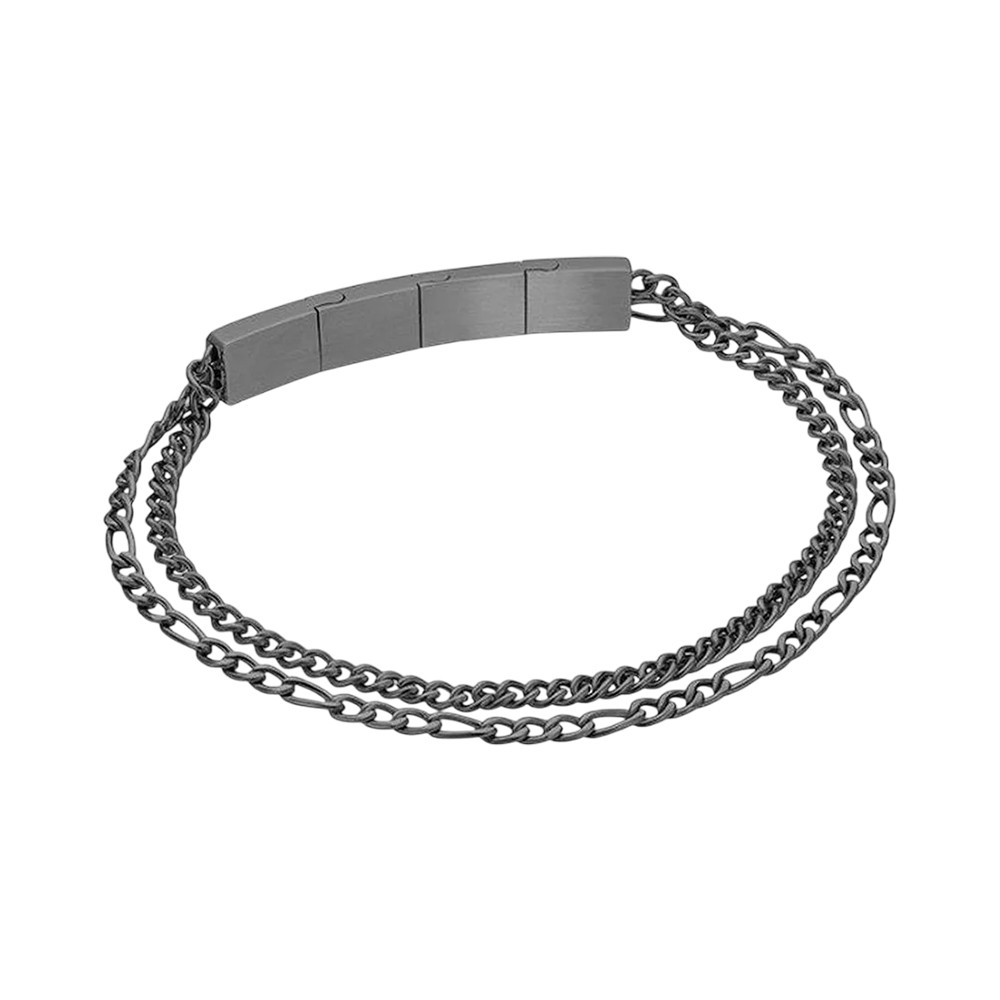 Picture of Cerruti 1881 Black Leather and Silver Stroke Bracelet CIAGB0014002