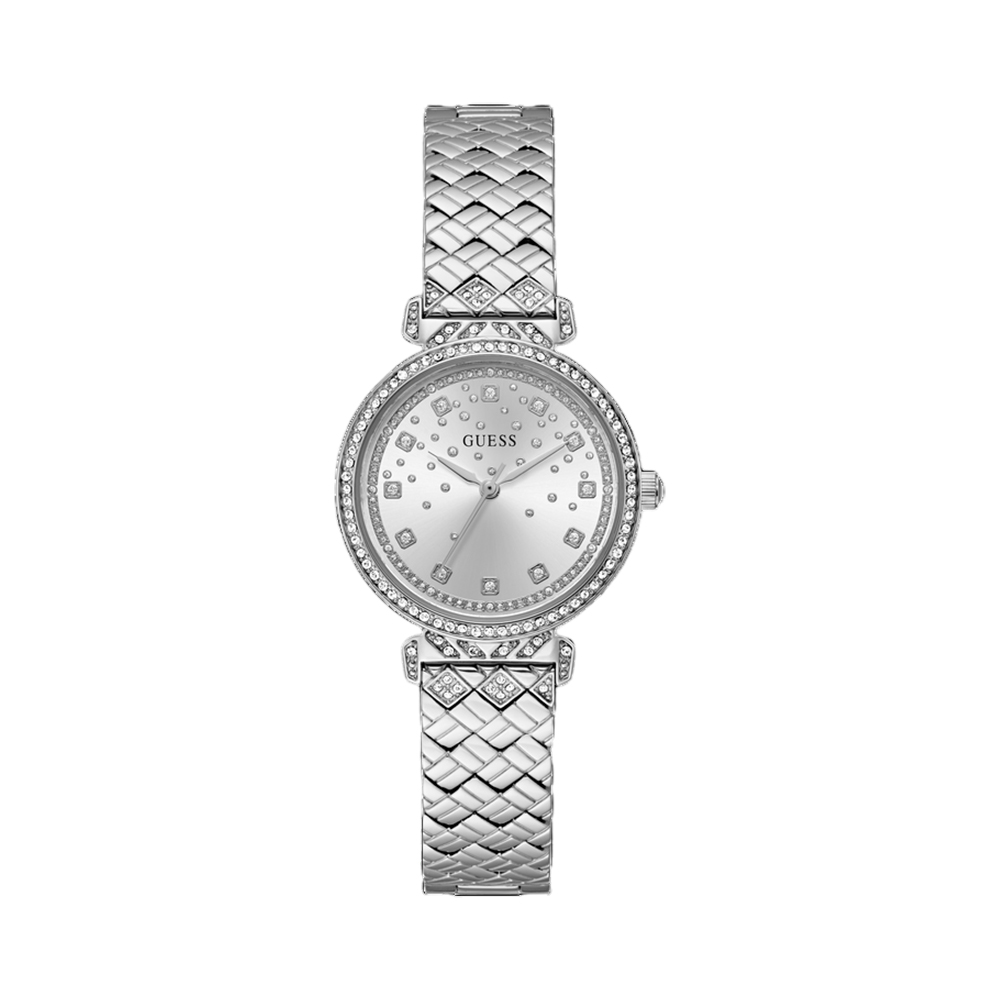 Picture of Guess Enchantment Silver Dial Tone Recycled Steel Ladies Watch GW0763L1