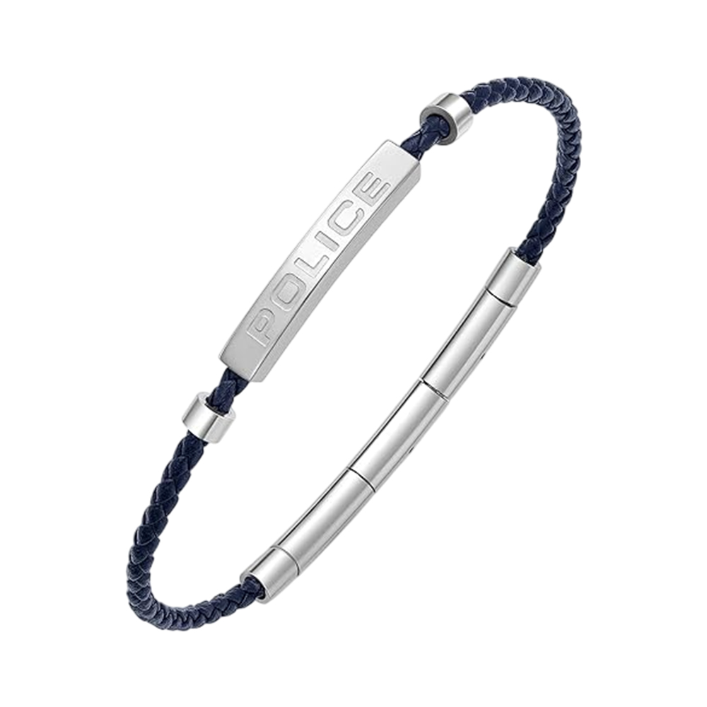 Picture of Police Contour Blue Leather and Stainless Steel Men's Bracelet PEAGB0040601