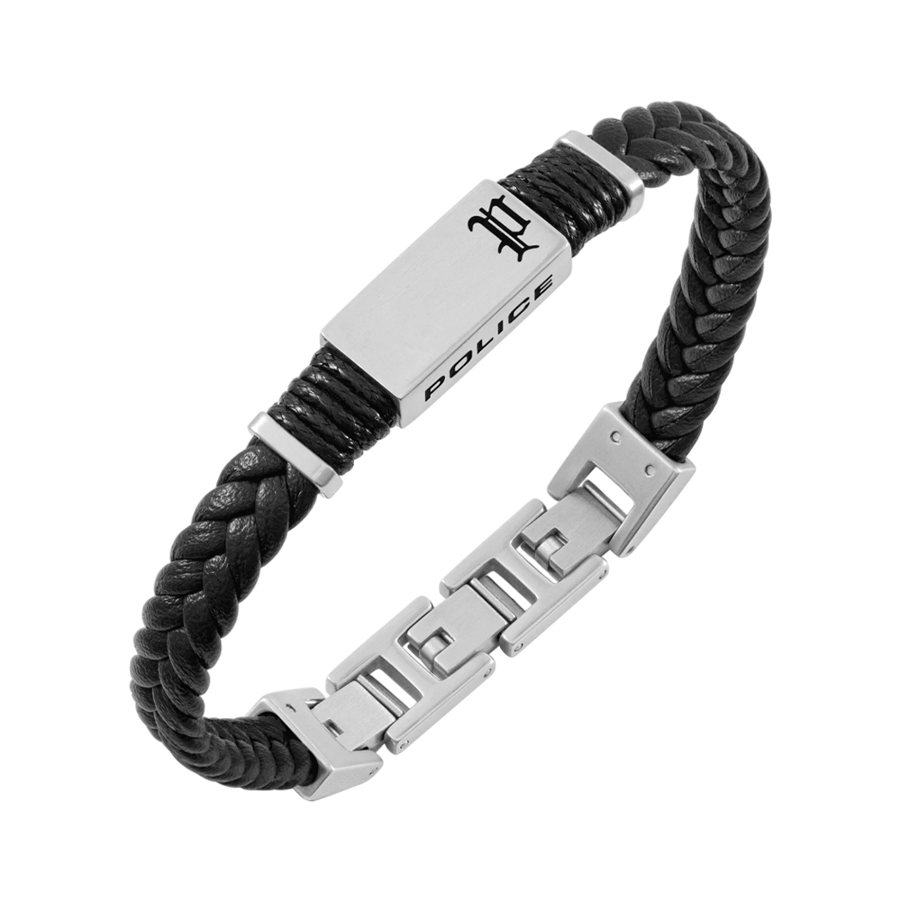 Picture of Police Ridgecord Black Leather Men's Bracelet PEAGB0079503