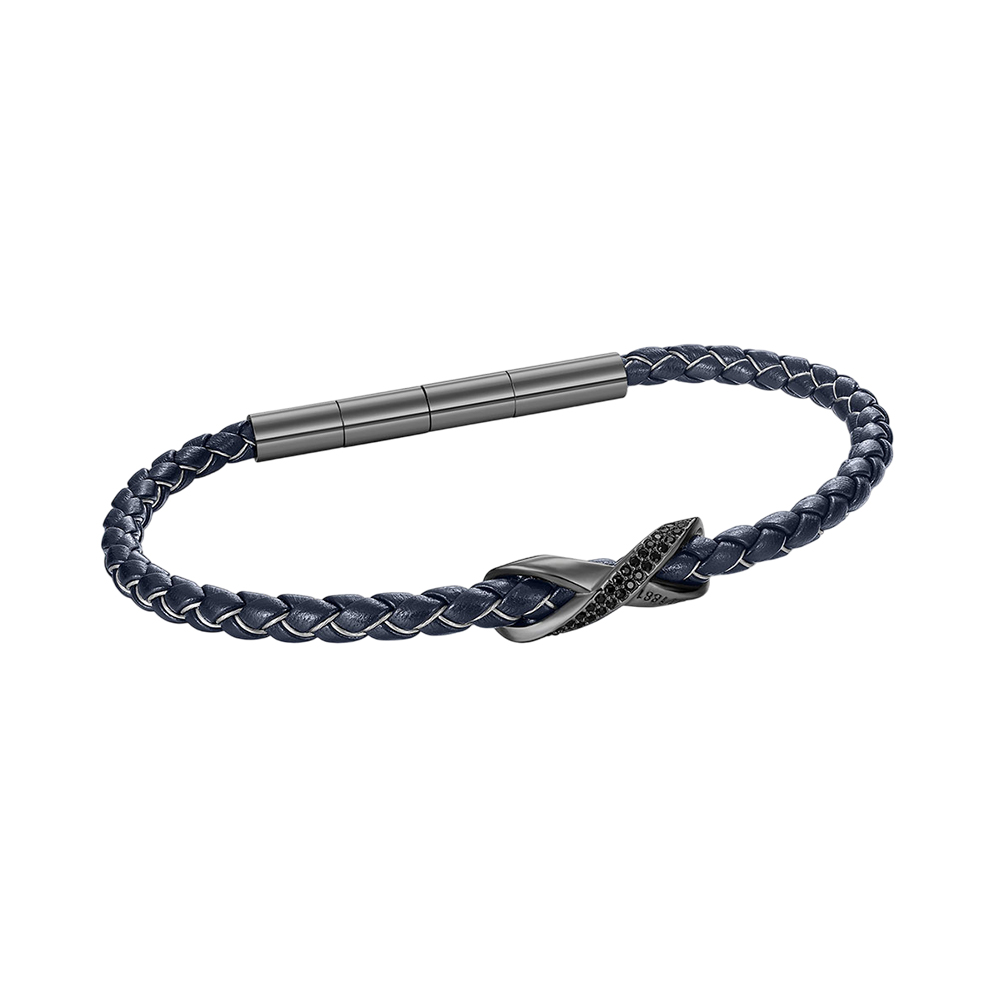 Picture of CERRUTI 1881 Franco Gunmetal Stainless Steel Navy Blue Leather Bracelet for Men CIAGB0012802