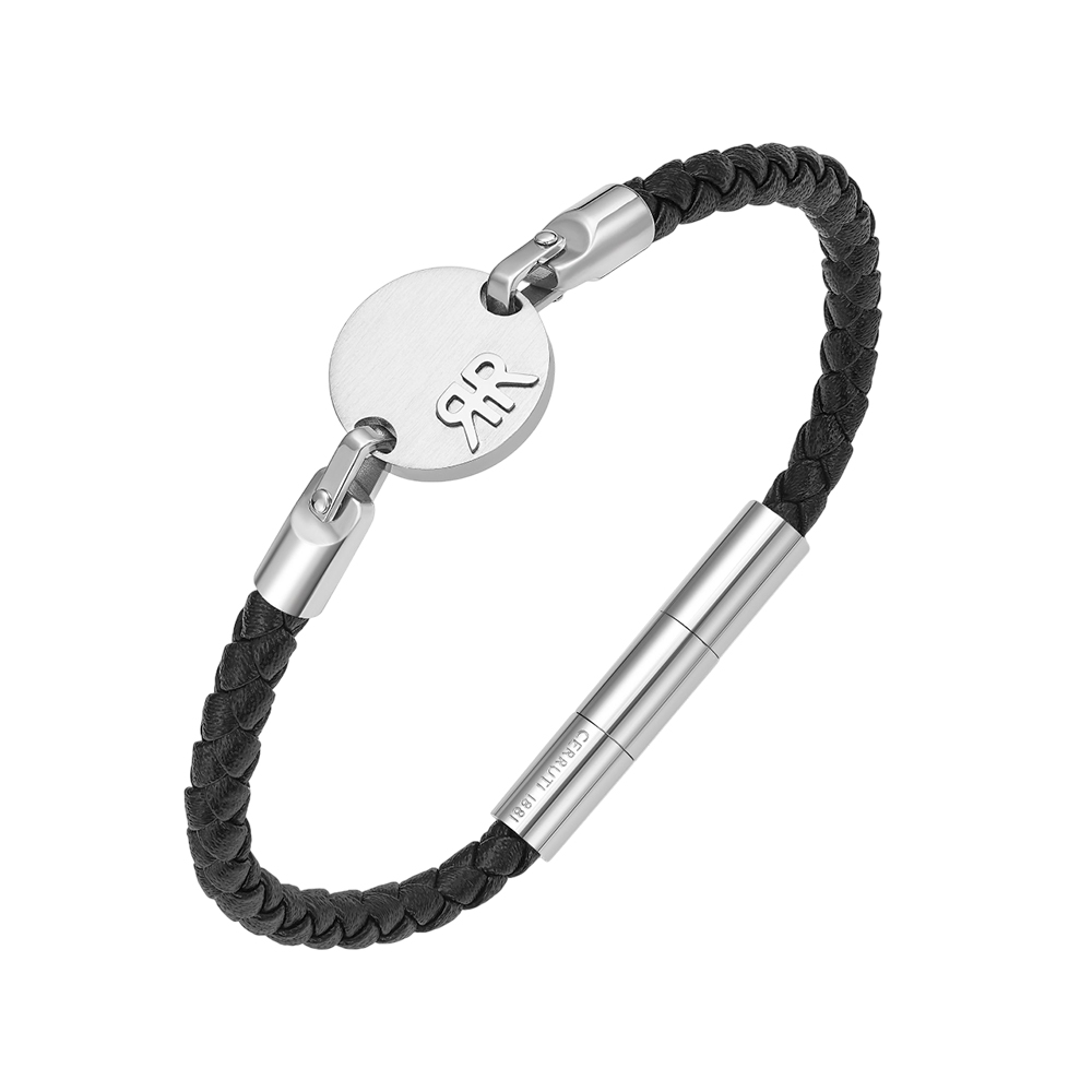 Picture of CERRUTI 1881 Enzo Silver Black Leather Bracelet for Men CIAGB0012901