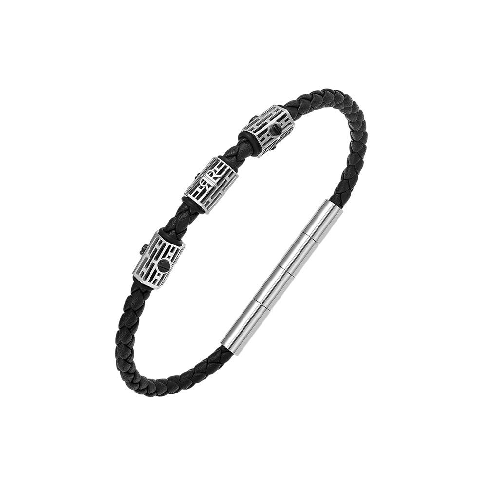 Picture of CERRUTI 1881 Adriano Stainless Steel Black Braided Leather Bracelet for Men CIAGB0012001