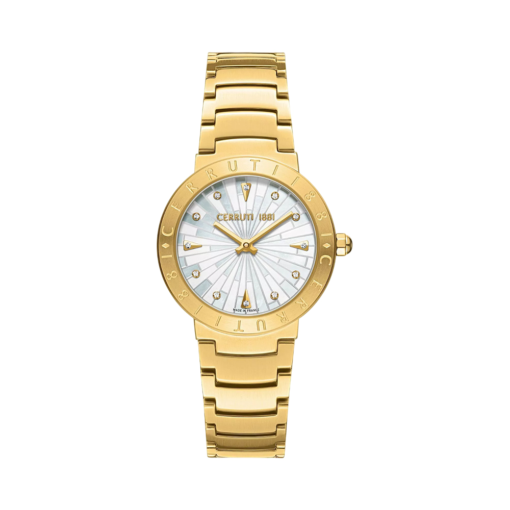 Picture of CERRUTI 1881 Filiano Women's White Mother of Pearl Gold Watch CIWLG0073802