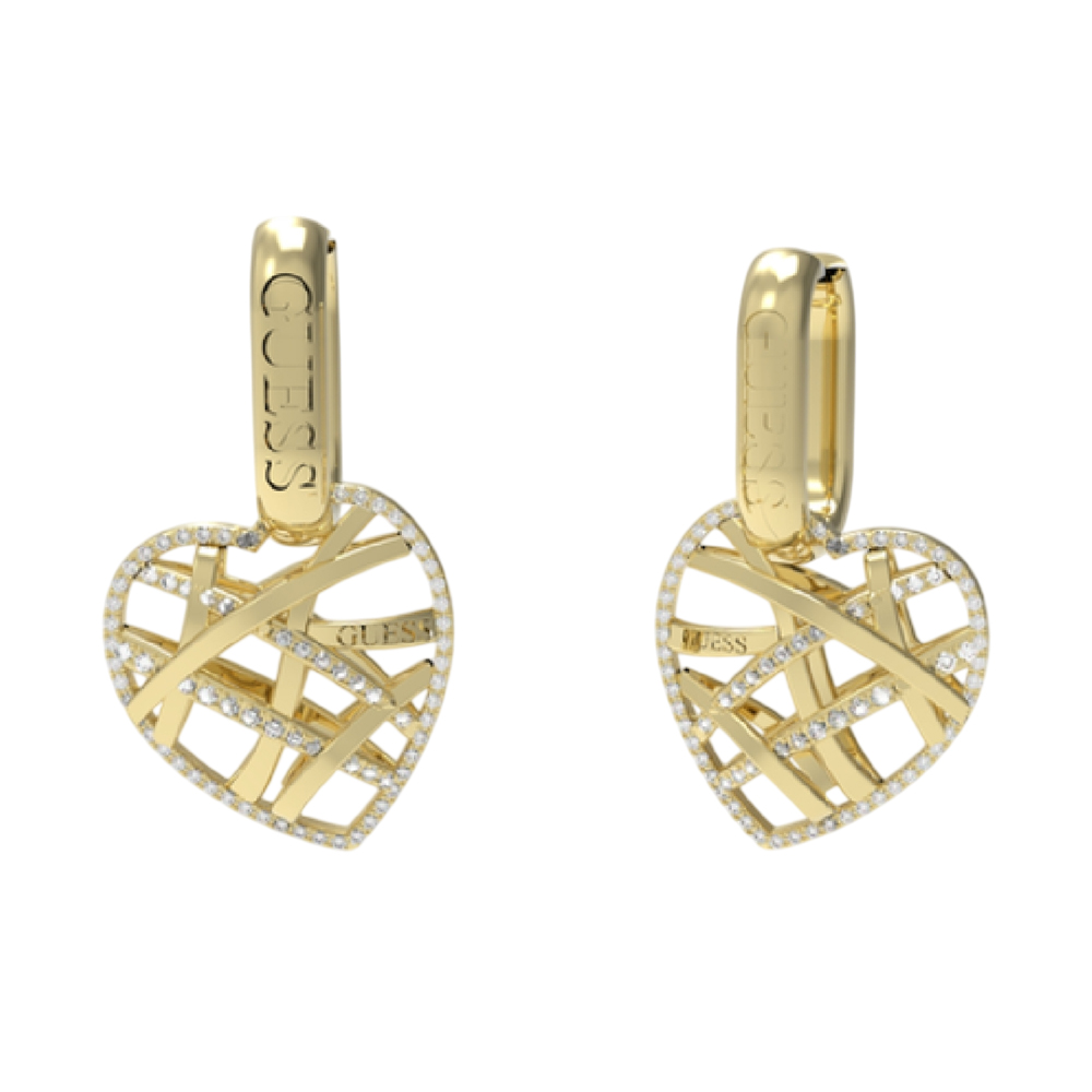 Picture of Guess Heart Cage Gold Crystal Drop Earrings JUBE03098JWYGT/U