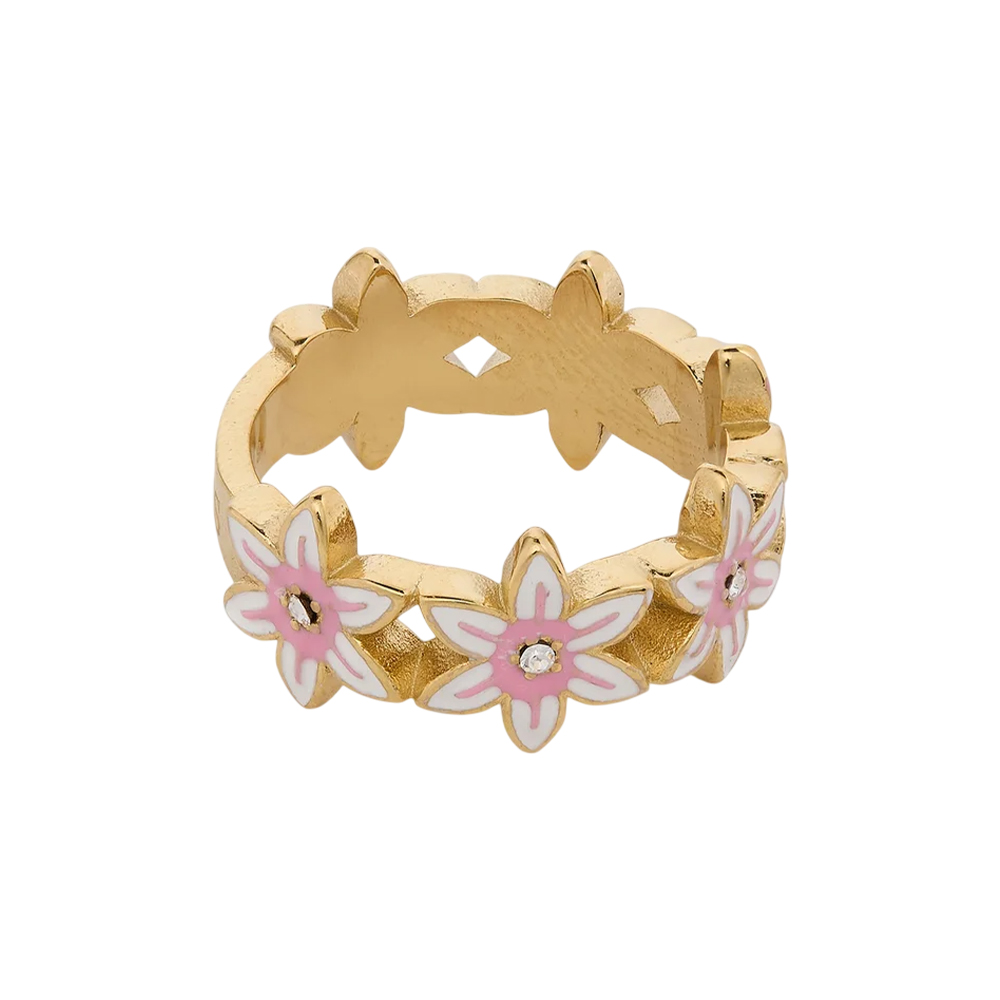 Picture of Guess White Lotus Gold Toned Stainless Steel Multi Flower Ring 56 - JUBR04132JWYGWH56