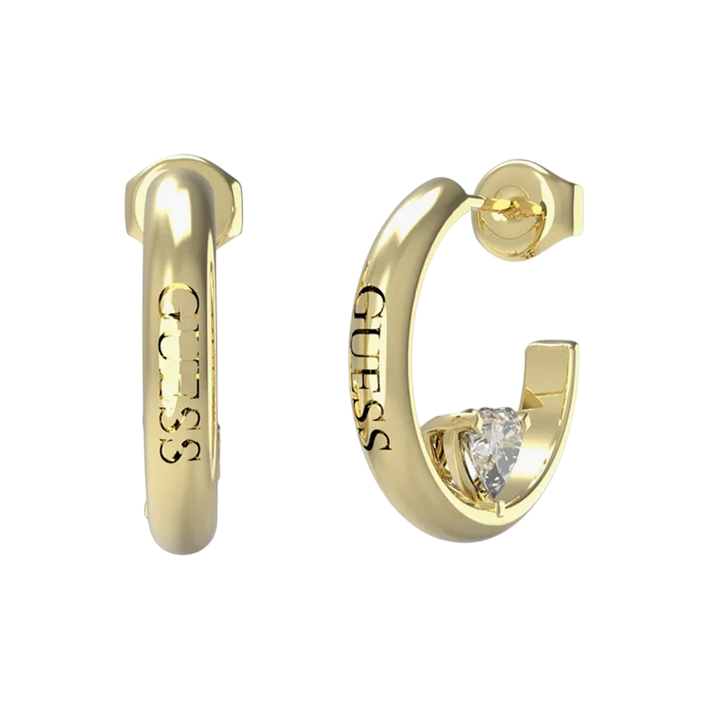 Picture of Guess 20mm Heart Crystal J-Hoop Gold Earrings JUBE04659JWYGT/U