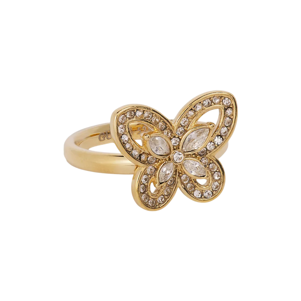 Picture of Guess Lily Butterfly Gold Toned Embellished Ring 52 - JUBR05115JWYG52