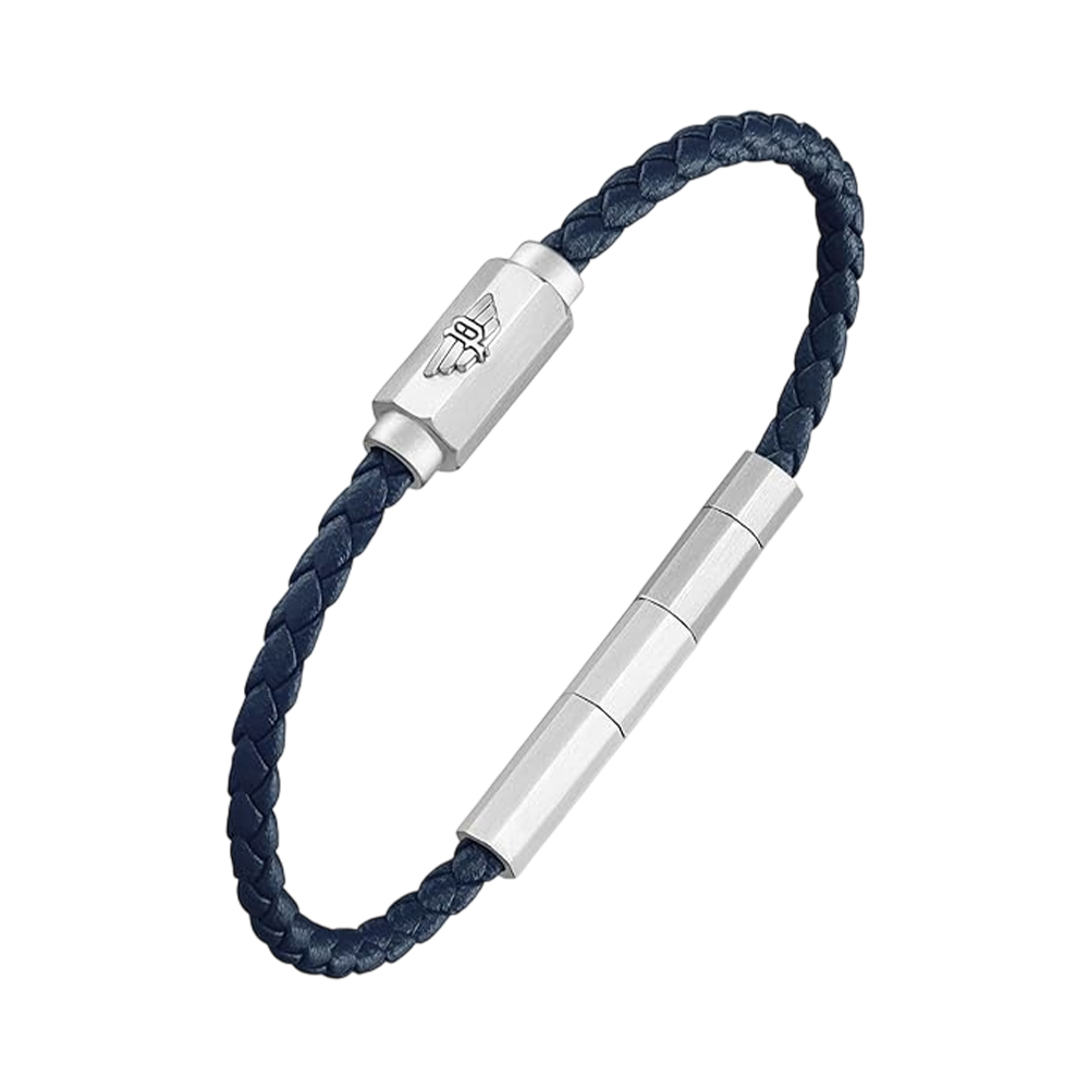 Picture of Police Bolt Navy Braided Leather Bracelet for Men PEAGB0035102