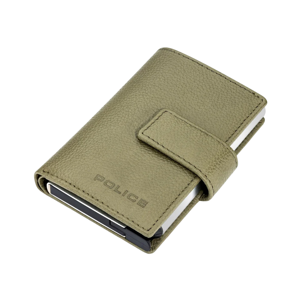 Picture of Police Boumous Olive Green Leather & Alloy Men's Automatic Card Case - PELGD2206910
