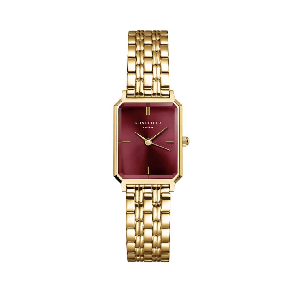 Picture of Rosefield Octagon XS Gold Toned Burgundy Dial Watch - OBGSG-O83