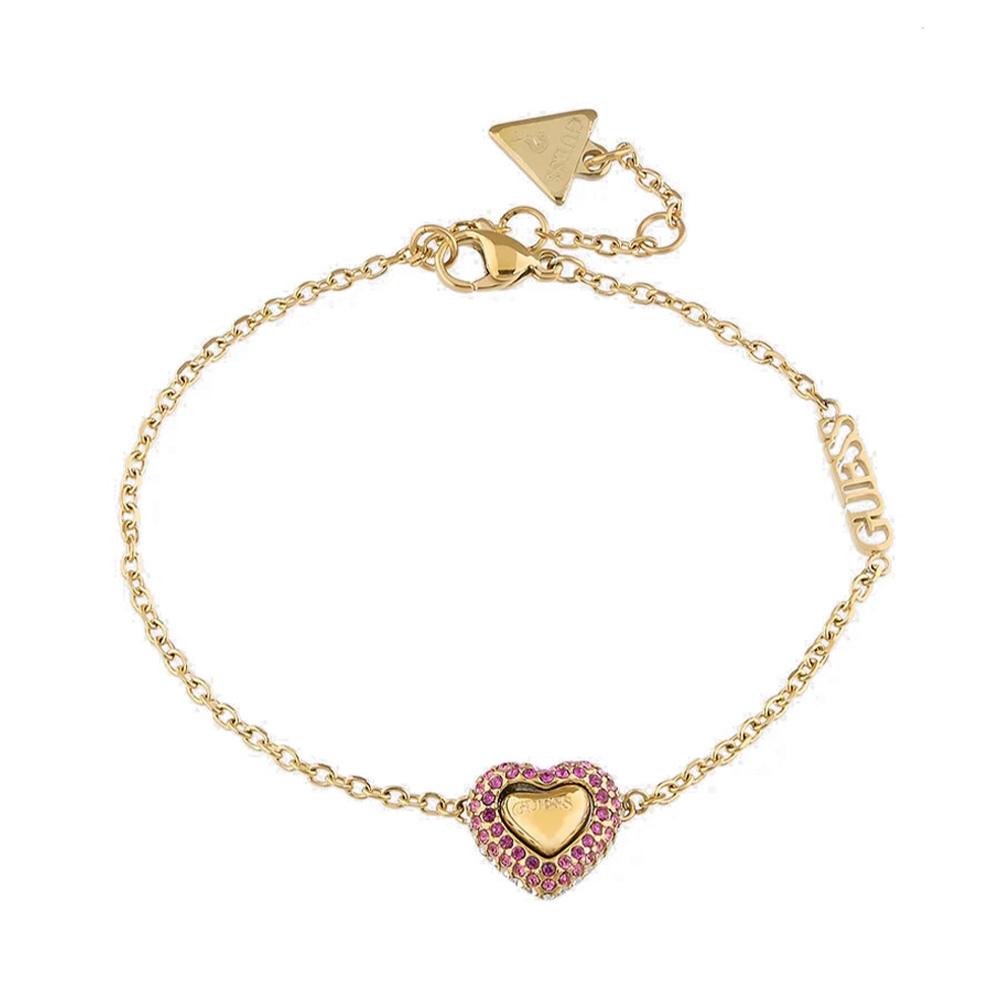 Picture of Guess Pavé Heart Yellow Gold Pink Bracelet For Women JUBB05011JWYGPKL
