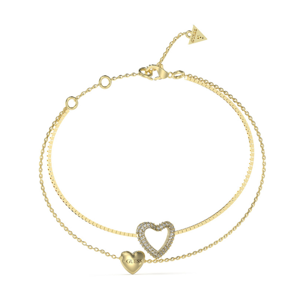 Picture of Guess Beloved Gold Cubic Zirconia Double Heart Bracelet For Women JUBB05027JWYGS