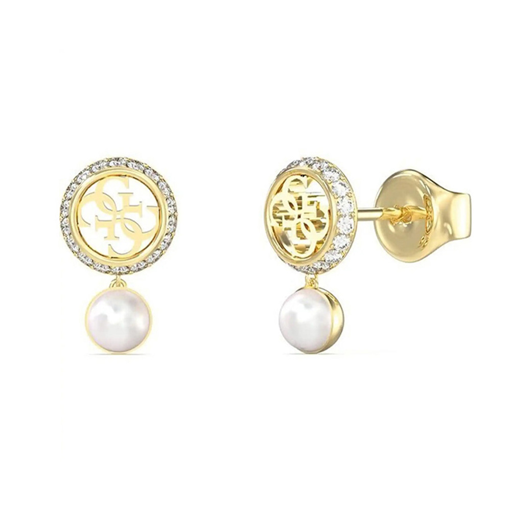 Picture of Guess Tiny Pearly Gold Crystal Earrings For Women JUBE05517JWYGT/U