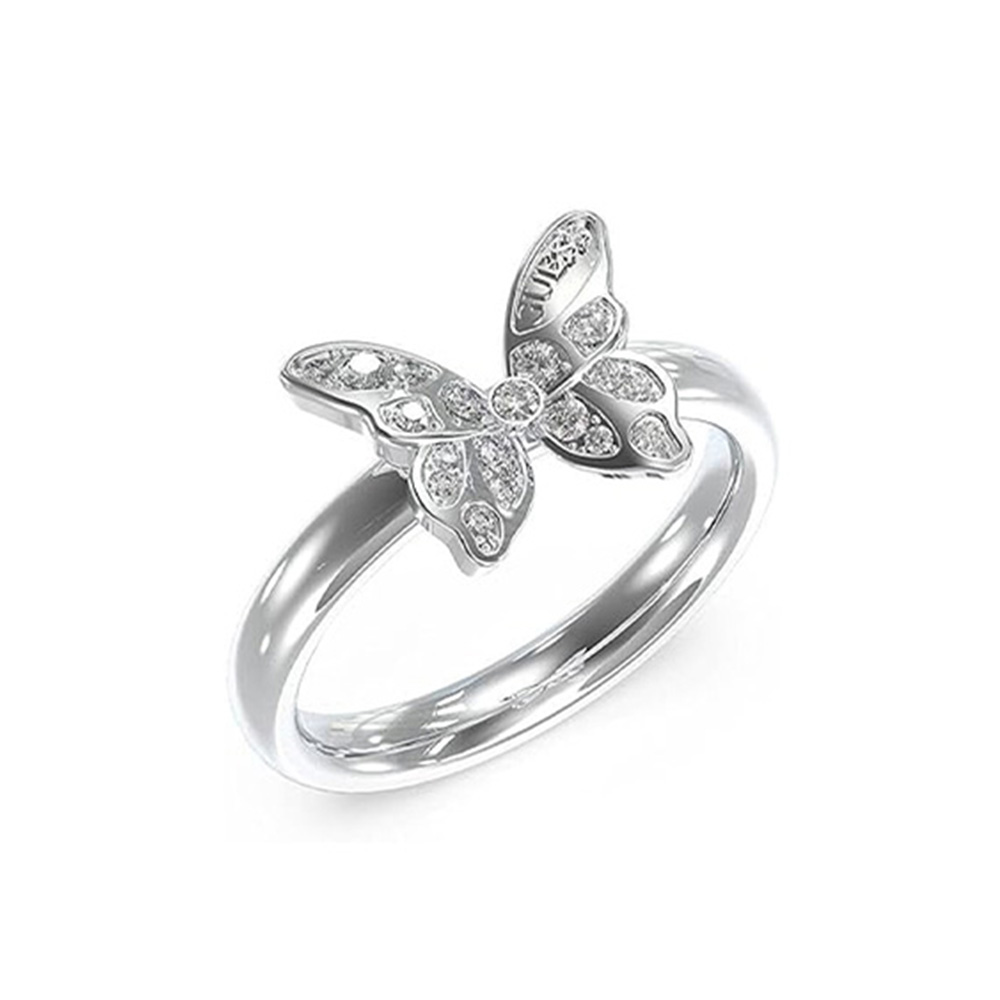 Picture of Guess Crisalide Silver Butterfly Crystal Ring For Women JUBR04109JWRH52