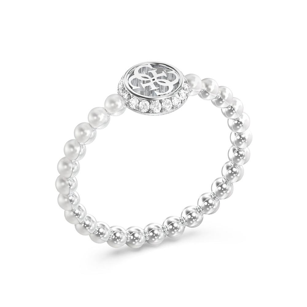 Picture of Guess Tiny Pearly Silver Pearl Crystal Ring For Women JUBR05522JWRH52