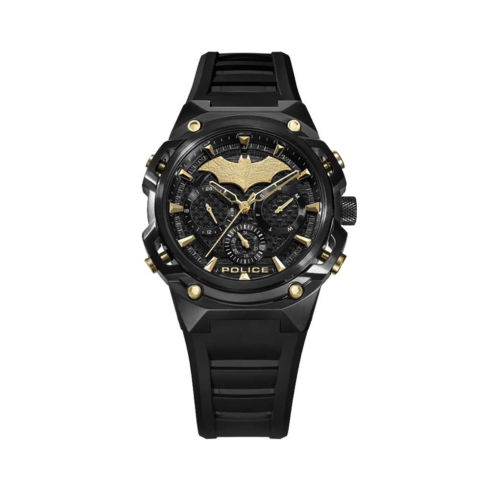 Picture of Police Batman Crusader Set Black Gold Chronograph Silicone Mens Watch PEWGQ0089902 SET