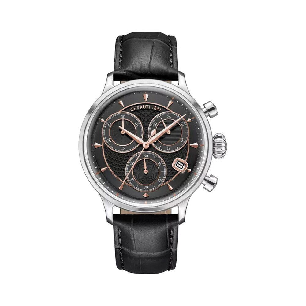 Picture of Cerruti 1881 Dervio Black Dial Leather Strap Chronograph Watch For Men CIWGC0073301