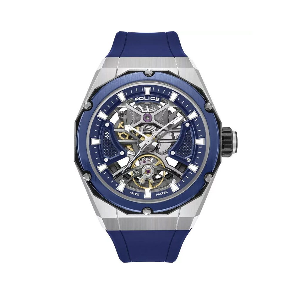 Picture of Police Dayton Skeleton Automatic Blue Silicone Strap Mens Watch PEWGR0082304