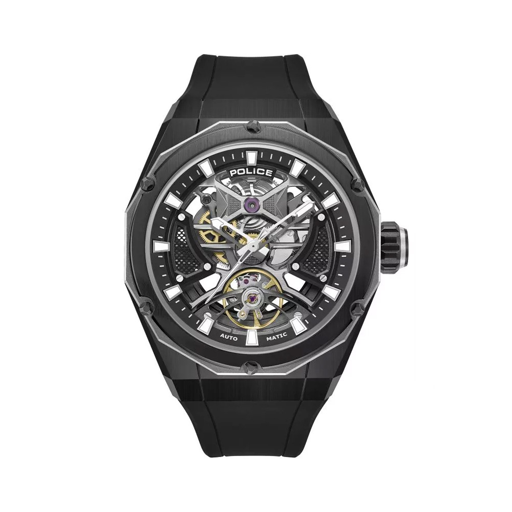 Picture of Police Dayton Skeleton Automatic Black Silicone Strap Mens Watch PEWGR0082301