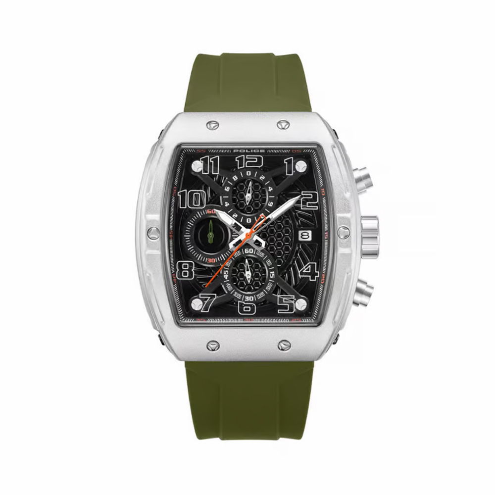 Picture of Police Rock Rebel Quartz Chronograph Black Dial Green Silicone Strap Mens Watch PEWGO0063104