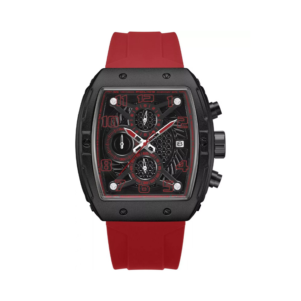 Picture of Police Coswig Chronograph Black Dial Red Silicone Strap Mens Watch PEWGO0063105