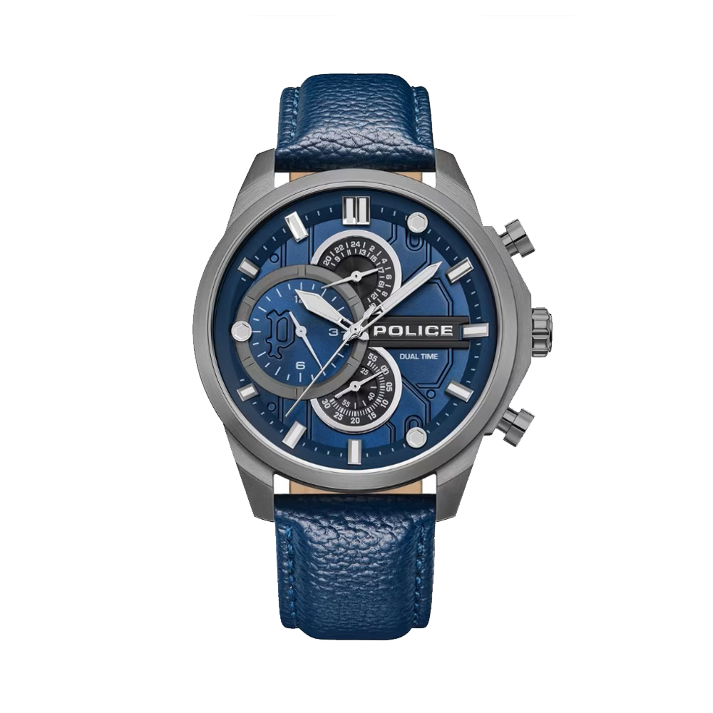 Picture of Police Reactor Blue Dial Leather Strap Mens Watch PEWGF0039202M