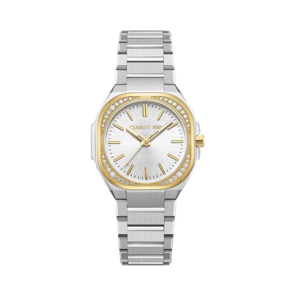 Picture of Cerruti 1881 Leadri Silver Dial Two Tone Stainless Steel Rectangular Watch For Women CIWLG0096904