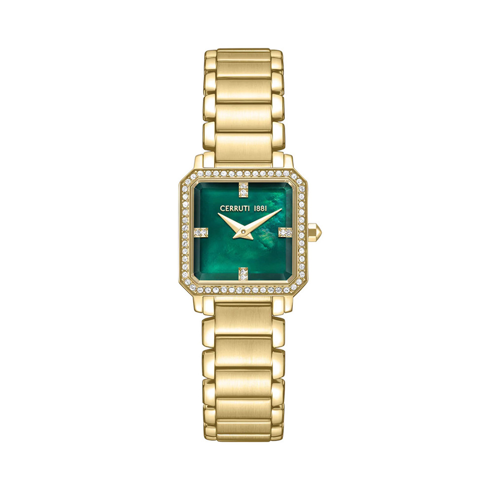 Picture of Cerruti 1881 Perugia Green Dial Gold Stainless Steel Rectangular Watch For Women CIWLG0097402