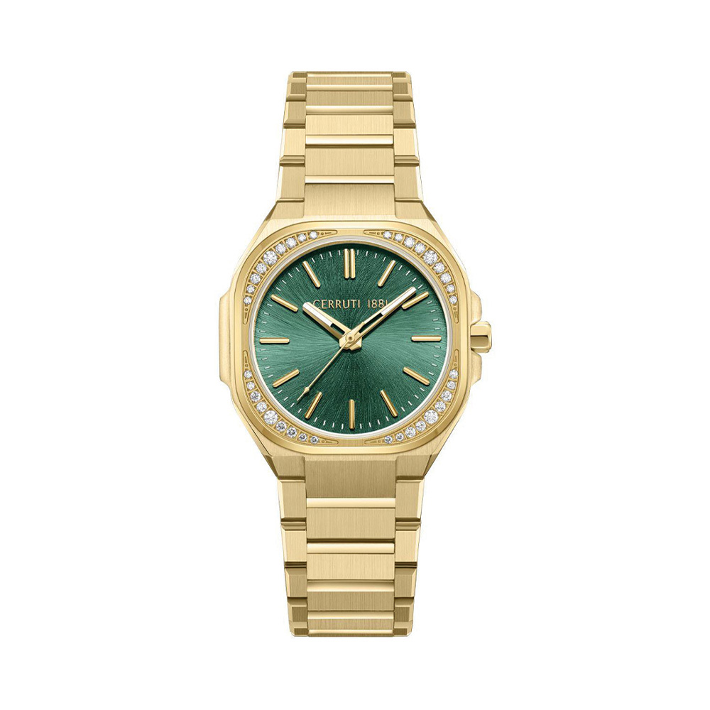 Picture of Cerruti 1881 Leadri Green Dial Gold Stainless Steel Rectangular Watch For Women CIWLG0096902