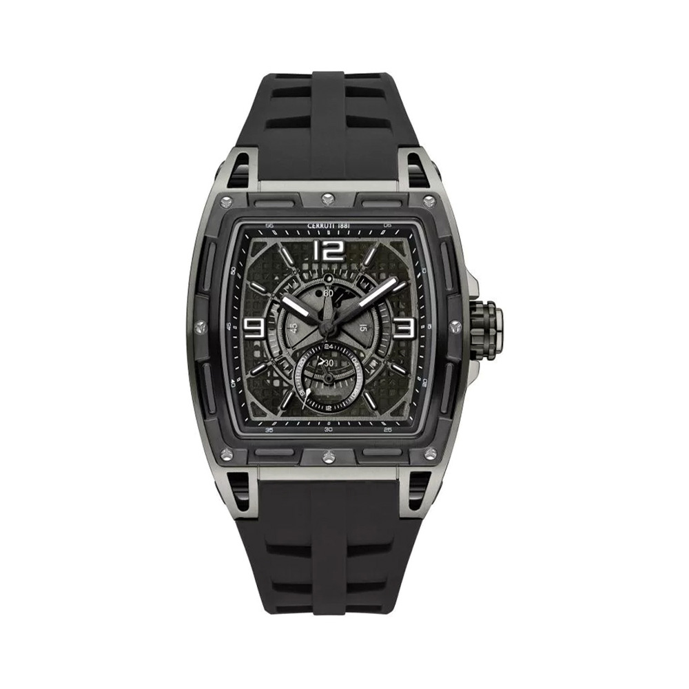 Picture of Cerruti 1881 Belluno Black Dial Silicone Strap Tonneau Watch For Men CIWGQ0073702