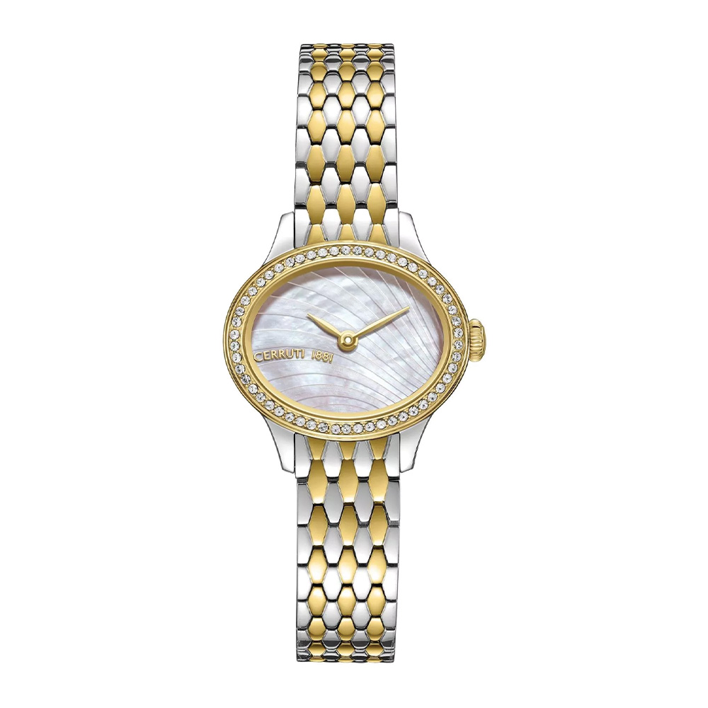 Picture of Cerruti 1881 Nemi Beige Mother Of Pearl Dial Silver Bracelet Oval Watch For Women CIWLG0073901