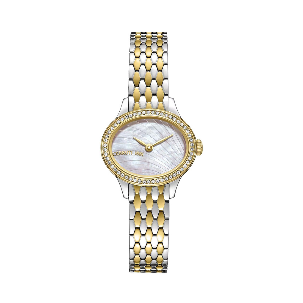 Picture of Cerruti 1881 Norcia White Mother Of Pearl Dial Two Tone Oval Watch For Women CIWLG0072509
