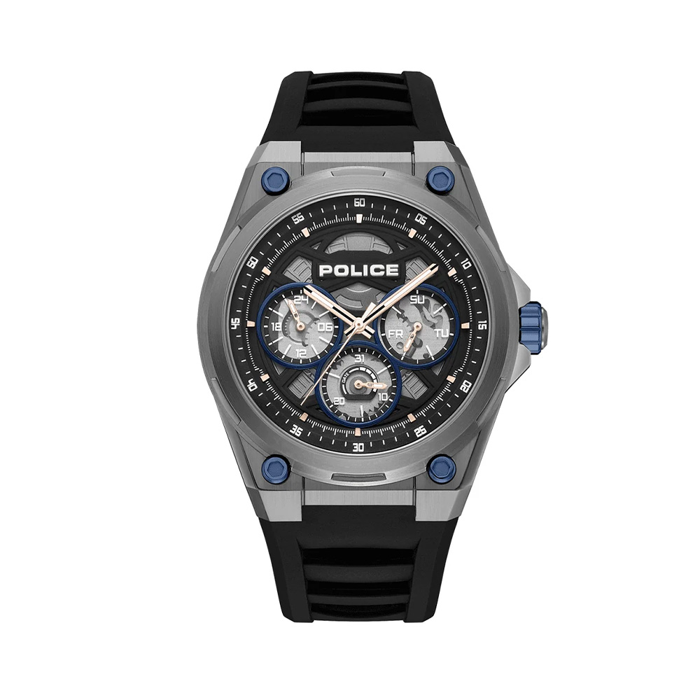 Picture of Police Dominion Black Dial Blue Silicone Strap Mens Watch PEWGQ0093803