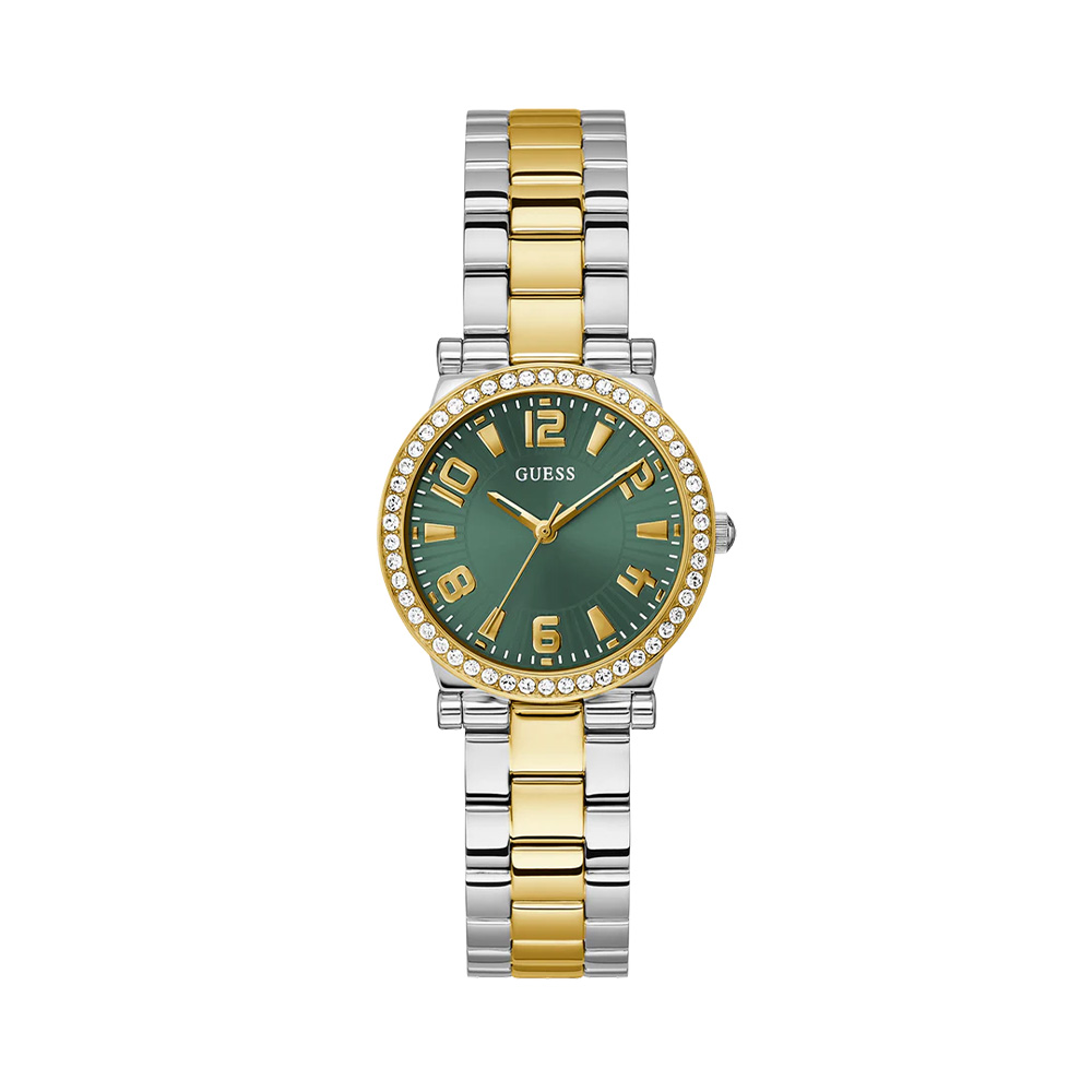 Picture of Guess Two Tone Green Dial Crystal Bezel Womens Watch GW0686L2