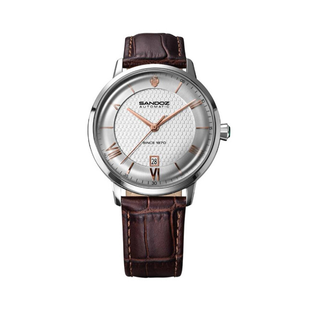 Picture of Sandoz Rochettes Automatic Silver Dial Leather Strap Watch For Men SZWGE0000205