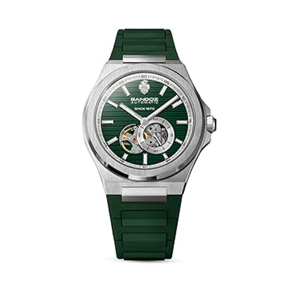 Picture of Sandoz Chanet Automatic Open Heart Green Dial Rubber Strap Watch For Men SZWGR0000813