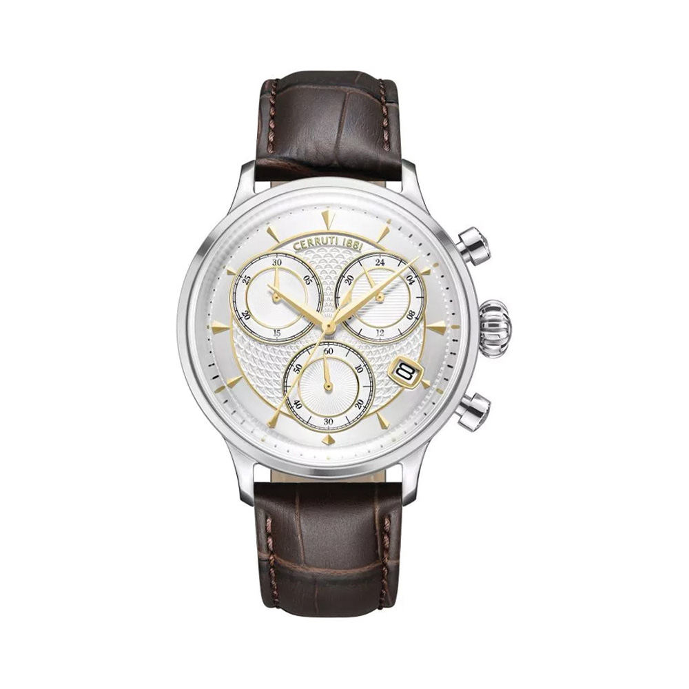 Picture of Cerruti 1881 Dervio Chronograph Silver Dial Brown Leather Strap Men'S Watch CIWGC0073302