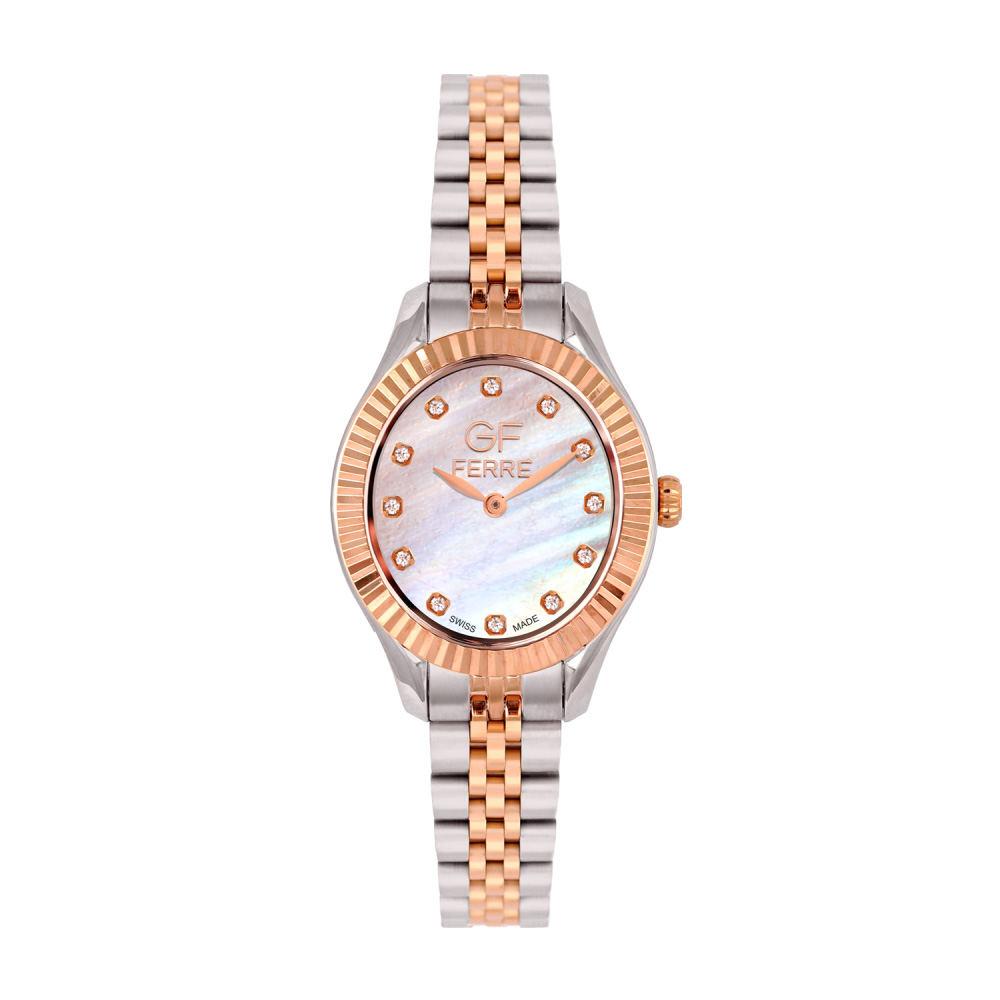 Picture of GF Ferre Women's Mother of Pearl Dial Two-Tone Rose Gold Zircon Watch GFTR8063LZ