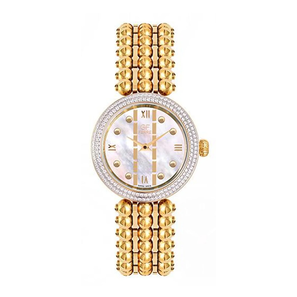 Picture of GF Ferre Women's Mother of Pearl Dial Gold Plated Zircon Watch GFGP8066LZ