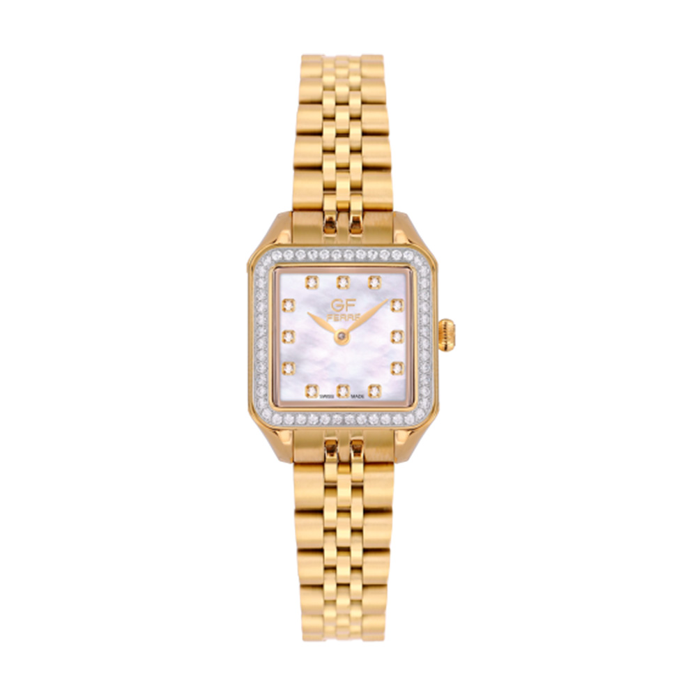 Picture of GF Ferre Women's Mother of Pearl Dial Gold Plated Zircon Watch GFGP170083LZ