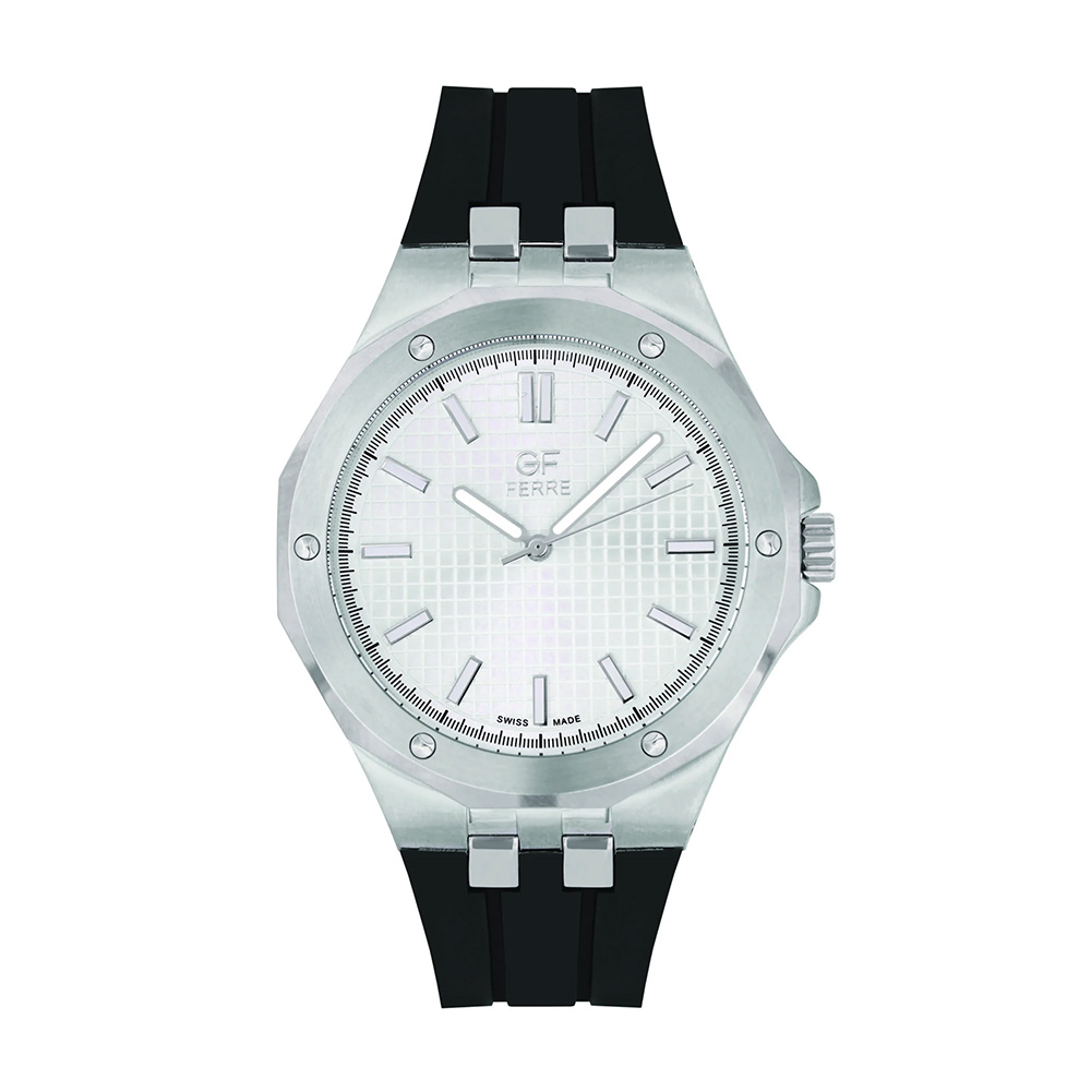 Picture of GF Ferre Men's White Dial Silver Watch Black Leather Strap GFSS8161G