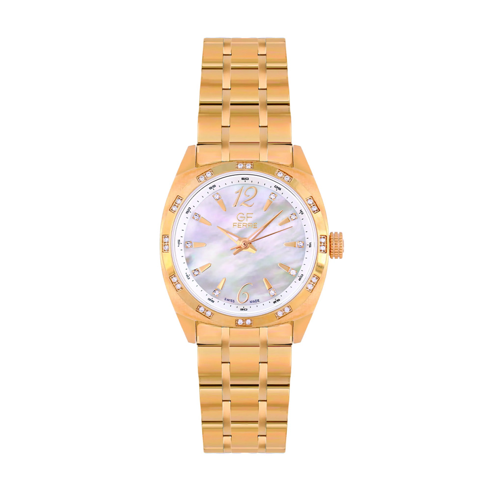 Picture of GF Ferre Women's Mother of Pearl Dial Gold Plated Zircon Watch GFGP8931LZ