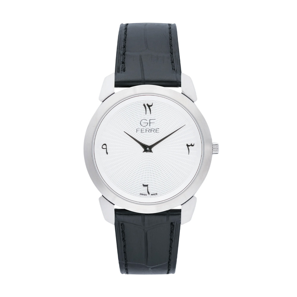 Picture of GF Ferre Unisex White Dial Silver Watch Black Leather Strap GFSSBKW29612M