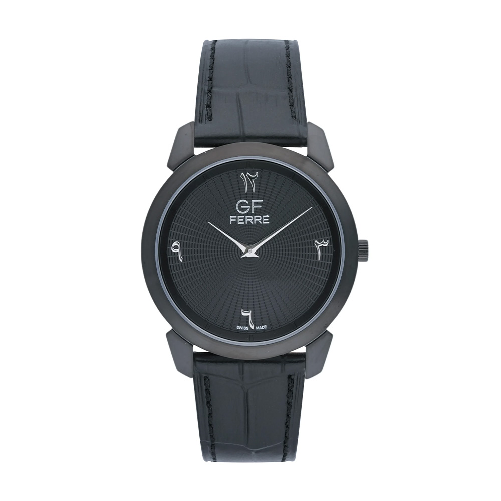 Picture of GF Ferre Unisex Black Dial Black Watch Black Leather Strap GFBBK29612M